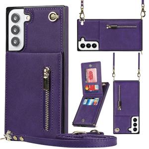 huismerk Voor Samsung Galaxy S22 5G Cross-Body Square Zipper Card Houder Bag Telefoonhoes (Paars)