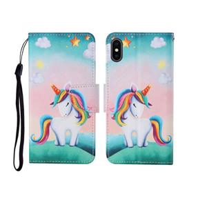 huismerk Voor iPhone X geschilderd patroon horizontale flip leathe geval (regenboog eenhoorn)