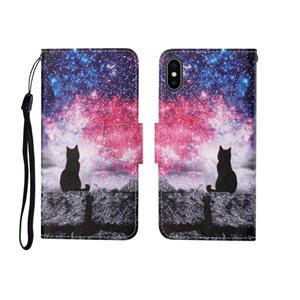 huismerk Voor iPhone X geschilderd patroon horizontale flip Leathe geval (Starry Cat)