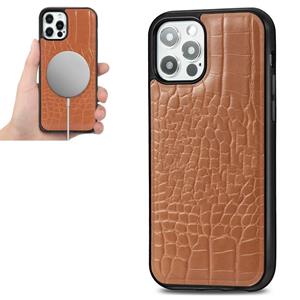 huismerk Crocodile Texture Embossing Magnetic PU + TPU Beschermhoes voor iPhone 12 mini(Bruin)