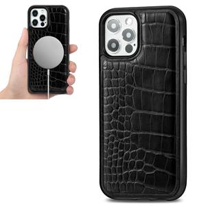 huismerk Crocodile Texture Embossing Magnetic PU + TPU Beschermhoes voor iPhone 12 mini(Zwart)