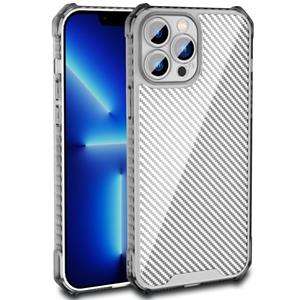 huismerk Koolstofvezeltextuur schokbestendig telefoonhoesje voor iPhone 13 (transparant zwart)