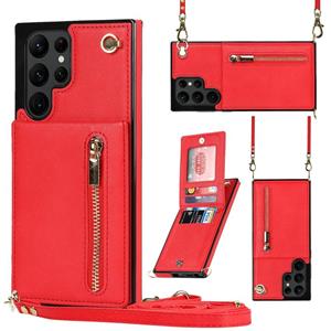 huismerk Voor Samsung Galaxy S22 Ultra 5G Cross-Body Square Zipper Card Houder Bag Telefoonhoes