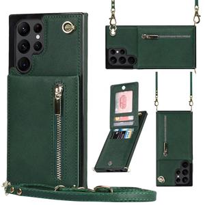 huismerk Voor Samsung Galaxy S22 Ultra 5G Cross-Body Square Zipper Kaarthouder Bag Telefoonhoesje