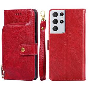 huismerk Voor Samsung Galaxy S21 Ultra 5G Zipper Bag PU + TPU Horizontale Flip Lederen Case met Houder & Card Slot & Wallet & Lanyard