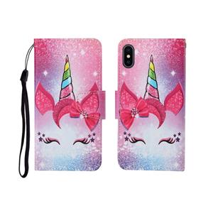 huismerk Voor iPhone X geschilderd patroon horizontale flip Leathe case (unicorn)