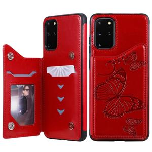 huismerk Voor Galaxy S20 Plus Butterfly Embossing Pattern Shockproof Protective Case met Holder & Card Slots & Photo Frame(Red)