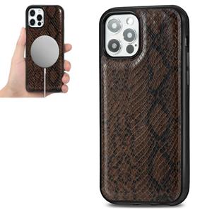 huismerk Python Texture Embossing Magnetic PU + TPU Beschermhoes voor iPhone 12 mini(Bruin)