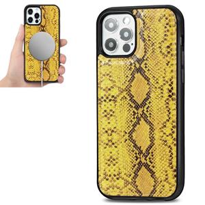 huismerk Python Texture Embossing Magnetic PU + TPU Beschermhoes voor iPhone 12 mini(Geel)