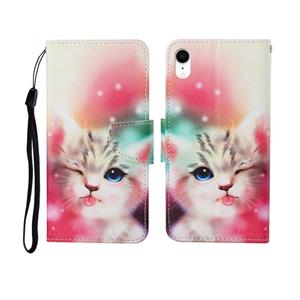 huismerk Voor iPhone XR geschilderd patroon horizontale flip Leathe case (cat)