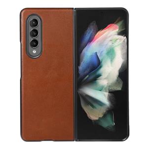 huismerk Voor Samsung Galaxy Z Fold3 5G lederen dubbele kleur Crazy Horse Phone Case (Brown)