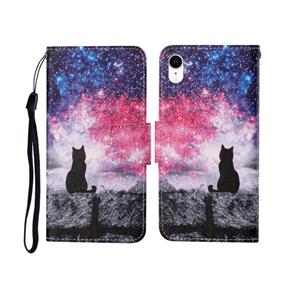 huismerk Voor iPhone XR geschilderd patroon horizontale flip Leathe geval (Starry Cat)