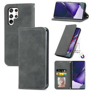 huismerk Voor Samsung Galaxy S22 Ultra 5G Retro Skin Feel Magnetic Horizontal Flip Lederen Case met Houder & Card Slots & Portemonnee & Photo Frame