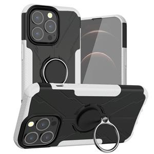 huismerk Armor Bear Shockproof PC + TPU beschermhoes met ring houder voor iPhone 13 mini (wit)