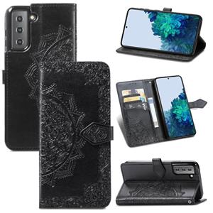 huismerk Voor Samsung Galaxy S22 5G Mandala Bloem In reliëf gemaakte Horizontale Flip Leren Case Met Houder & Card Slots & Wallet & Lanyard (Zwart)