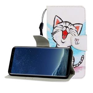 huismerk Voor Galaxy S8 Gekleurde tekening horizontale flip lederen hoes met houder & kaartslot & portemonnee (Rode Mond Kat)