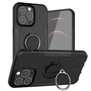 huismerk Armor Bear Shockproof PC + TPU beschermhoes met ring houder voor iPhone 13 (zwart)