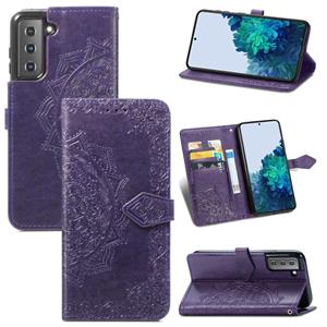 huismerk Voor Samsung Galaxy S22 5G Mandala Bloem Ingebouwde Horizontale Flip Leren Case met Houder & Card Slots & Wallet & Lanyard (Purple)