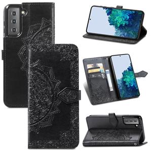 huismerk Voor Samsung Galaxy S22 + 5G Mandala Bloem Ingebouwde Horizontale Flip Lederen Case met Houder & Card Slots & Wallet & Lanyard (Zwart)