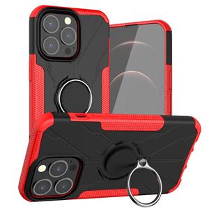 huismerk Armor Bear Shockproof PC + TPU beschermhoes met ringhouder voor iPhone 13 Pro (rood)