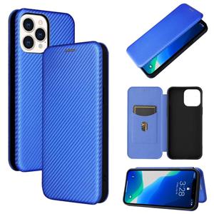 huismerk Koolstofvezel textuur magnetische horizontale flip TPU + PC + PU lederen tas met kaartsleuf voor iphone 13 pro max