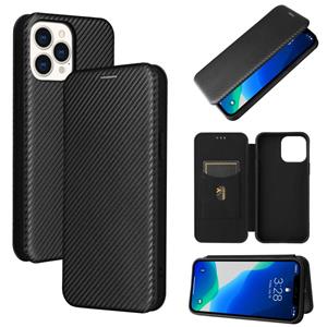 huismerk Koolstofvezel textuur magnetische horizontale flip tpu + pc + pu lederen tas met kaartsleuf voor iphone 13 pro max