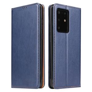 fierreshann Voor Galaxy S20 Ultra Fierre Shann PU Genuine Leather Texture Horizontal Flip Leather Case met Holder & Card Slots & Wallet(Blue)