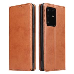 fierreshann Voor Galaxy S20 Ultra Fierre Shann PU Genuine Leather Texture Horizontal Flip Leather Case met Holder & Card Slots & Wallet(Brown)