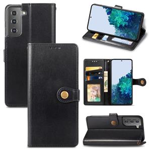 huismerk Voor Samsung Galaxy S22 5G Solid Color Leather Buckle Case (Black)