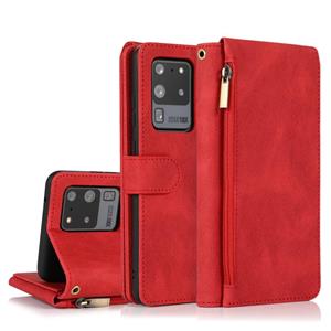 huismerk Voor Samsung Galaxy S20 Ultra Skin-feel Crazy Horse Texture Zipper Portemonnee Tas Horizontale Flip Lederen Case met Houder & Kaart Slots & Portemonne