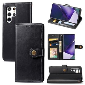 huismerk Voor Samsung Galaxy S22 Ultra 5G Solid Color Leather Buckle Phone Case (Black)