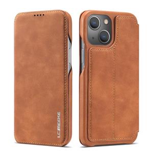 LC.Imeeke Hon Oude Reeks Horizontale Flip Lederen Case met Houder & Card Slot voor iPhone 13 Mini (Brown)