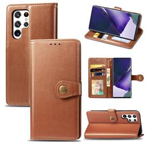 huismerk Voor Samsung Galaxy S22 Ultra 5G Solid Color Leather Buckle Phone Case (Brown)