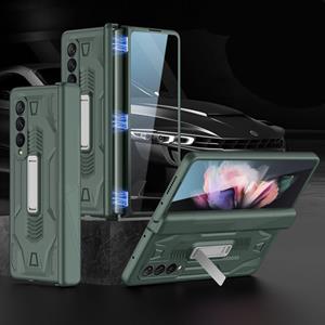 Voor Samsung Galaxy Z Fold3 5G GKK Geïntegreerde Magnetische Armor Flip Phone Case met Houder (Dark Green)