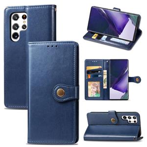 huismerk Voor Samsung Galaxy S22 Ultra 5G Solid Color Leather Buckle Phone Case