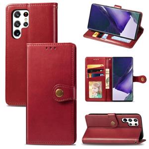 huismerk Voor Samsung Galaxy S22 Ultra 5G Solid Color Leather Buckle Phone Case