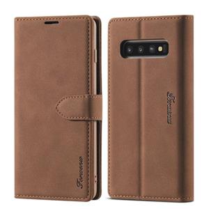 Voor Samsung Galaxy S10 Forwenw F1-serie Matte Sterke Magnetisme Horizontale Flip Lederen kast met Holder & Card Slots & Wallet & Photo Frame(Bruin)