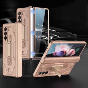 Voor Samsung Galaxy Z Fold3 5G GKK Geïntegreerde Magnetische Armor Flip Phone Case met Houder (Mist Gold)