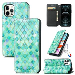 huismerk Gekleurde tekening magnetische horizontale flip PU lederen geval met houder en kaart slots &portemonnee voor iPhone 13 mini (Emerald Stone)