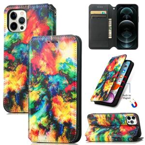 huismerk Gekleurde tekening magnetische horizontale flip pu lederen tas met houder & kaart slots & portemonnee voor iphone 13 mini (kleur wolk)