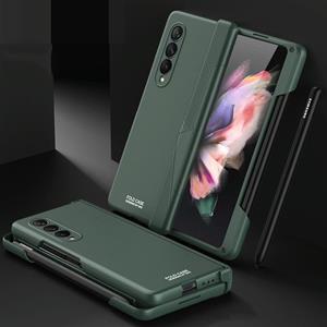 Voor Samsung Galaxy Z Fold3 5G GKK Magnetische scharnierende telefoon Flip Case met Side Pen Slot (Dark Green)