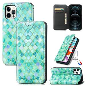 huismerk Colored Drawing Magnetic Horizontal Flip PU Leather Case with Holder & Card Slots & Wallet For iPhone 13(Emerald Stone)