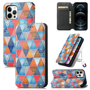 huismerk Gekleurde tekening magnetische horizontale flip pu lederen tas met houder & kaart slots & portefeuille voor iphone 13 (rhombus mandala)