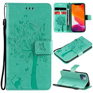 huismerk Boom & Cat Pattern Pressed Printing Horizontale Flip PU Lederen Case met Houder & Card Slots & Wallet & Lanyard voor iPhone 13 Mini