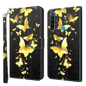 huismerk Voor Xiaomi Redmi Note 8 2021 3D-schilderpatroon TPU + PU lederen telefoonhoes (gouden vlinder)