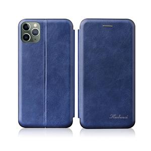 huismerk For iPhone 13 Pro Max Integrated Voltage Retro Texture Magnetic TPU+PU Leather Case with Card Slot & Holder(Blue)