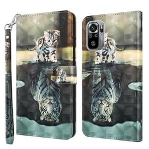 huismerk Voor Xiaomi Redmi Note 10 / 10s 3D Painting Pattern TPU + PU lederen telefoonhoes (Cat Tiger)