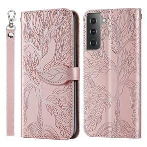 huismerk Voor Samsung Galaxy S21 5G Life of Tree Embossing Patroon Horizontale Flip Lederen Case met Houder & Kaart Slot & Portemonnee & Foto Frame & Lanyard (