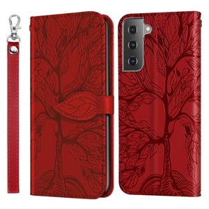 huismerk Voor Samsung Galaxy S21 5G Life of Tree Embossing Patroon Horizontale Flip Lederen Case met Houder & Kaart Slot & Portemonnee & Foto Frame & Lanyard (