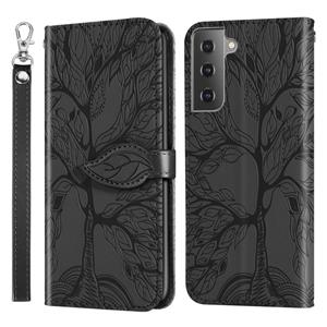 huismerk Voor Samsung Galaxy S21 5G Life of Tree Embossing Patroon Horizontale Flip Lederen Case met Houder & Kaart Slot & Portemonnee & Foto Frame & Lanyard (